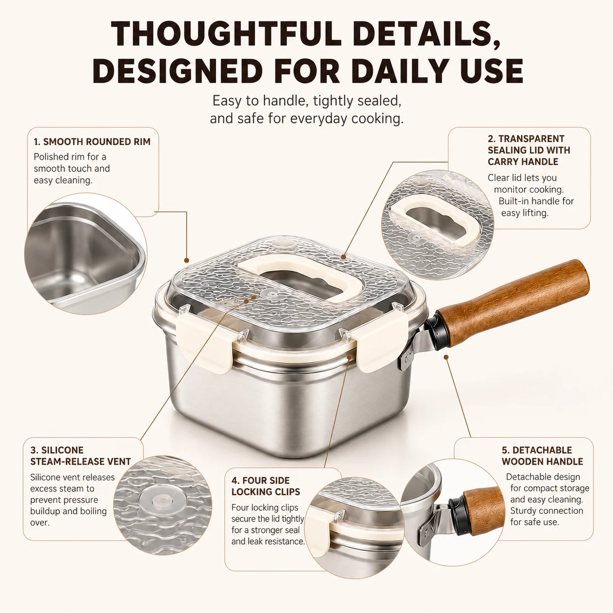 Uwhise Square Fryer Pot Stainless Steel Saucepan Deep Fryer Pot With Basket Storage Container Detachable Handle Camping Cookware view 4