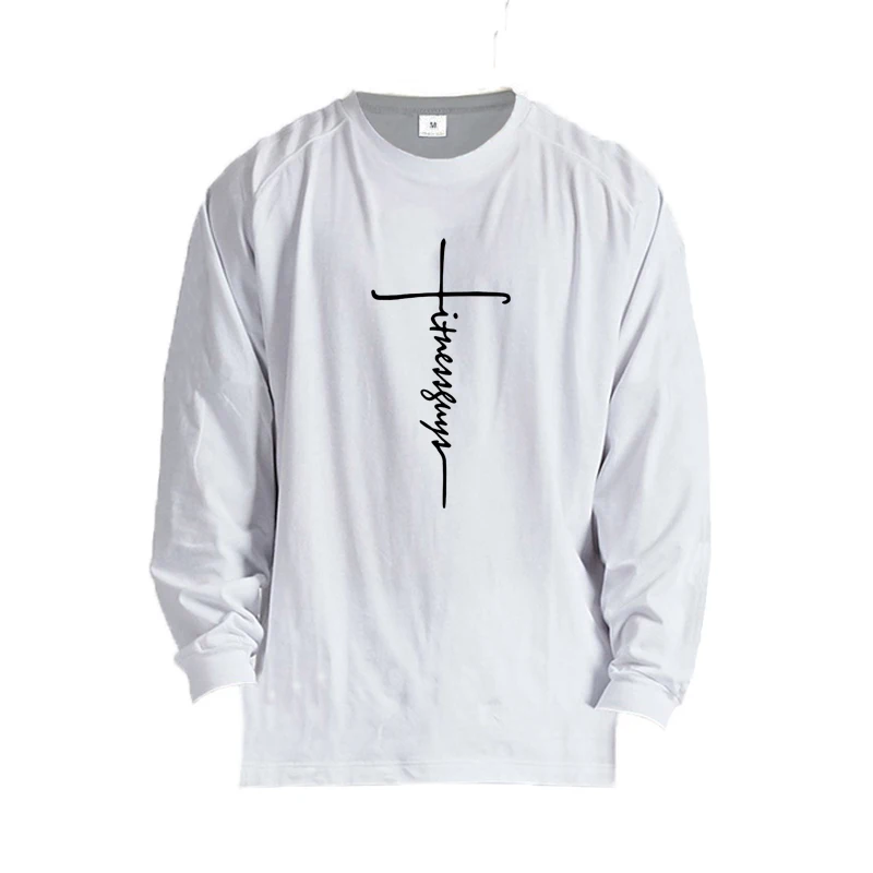 Autumn Oversized Long Sleeves T-shirt Men Cotton Loose Sports Street Fashion Unisex Clothing Gym Fitness Bodybuilding Tee Shirt