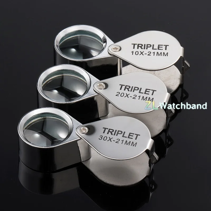10X 20X 30X Pocket Loupe Magnifier Jewelry Magnifying Glass Foldable Diamond Triplet Jewelers Eye Glass Tool Reading Magnifier