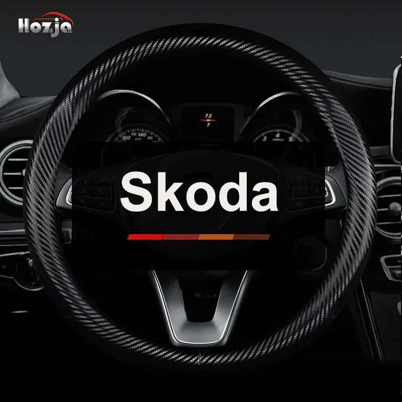 Leather Car Steering Wheel Cover for Skoda Kamiq Kodiaq Scala Superb Octavia 2022 2023 2024 2025 Auto Interior Accessories