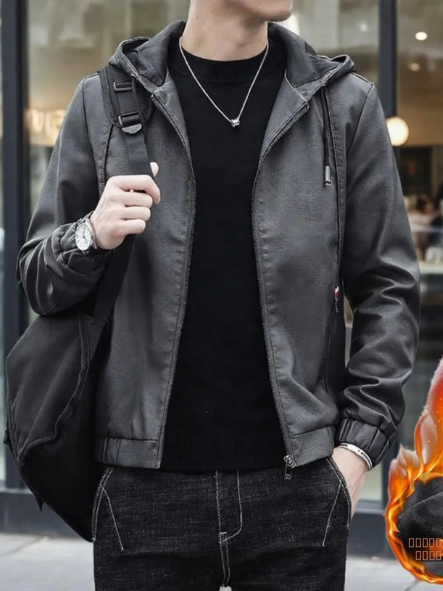 

Men's Faionable Fce Lined Biker Jaet Winter Coat Long Sve Zipper Closure Cleanfit Sle Double Sided Wear Thiened...