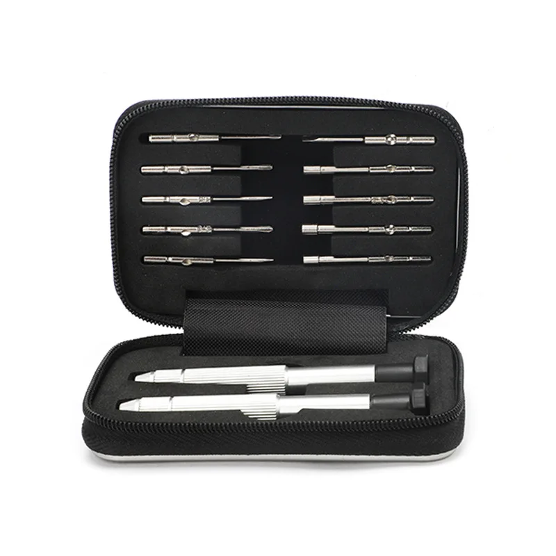 SS1002 Pocket Mini Screwdriver Kit Set With Zipper Case 2 Handles 10 Bits Glasses Repairing Tool