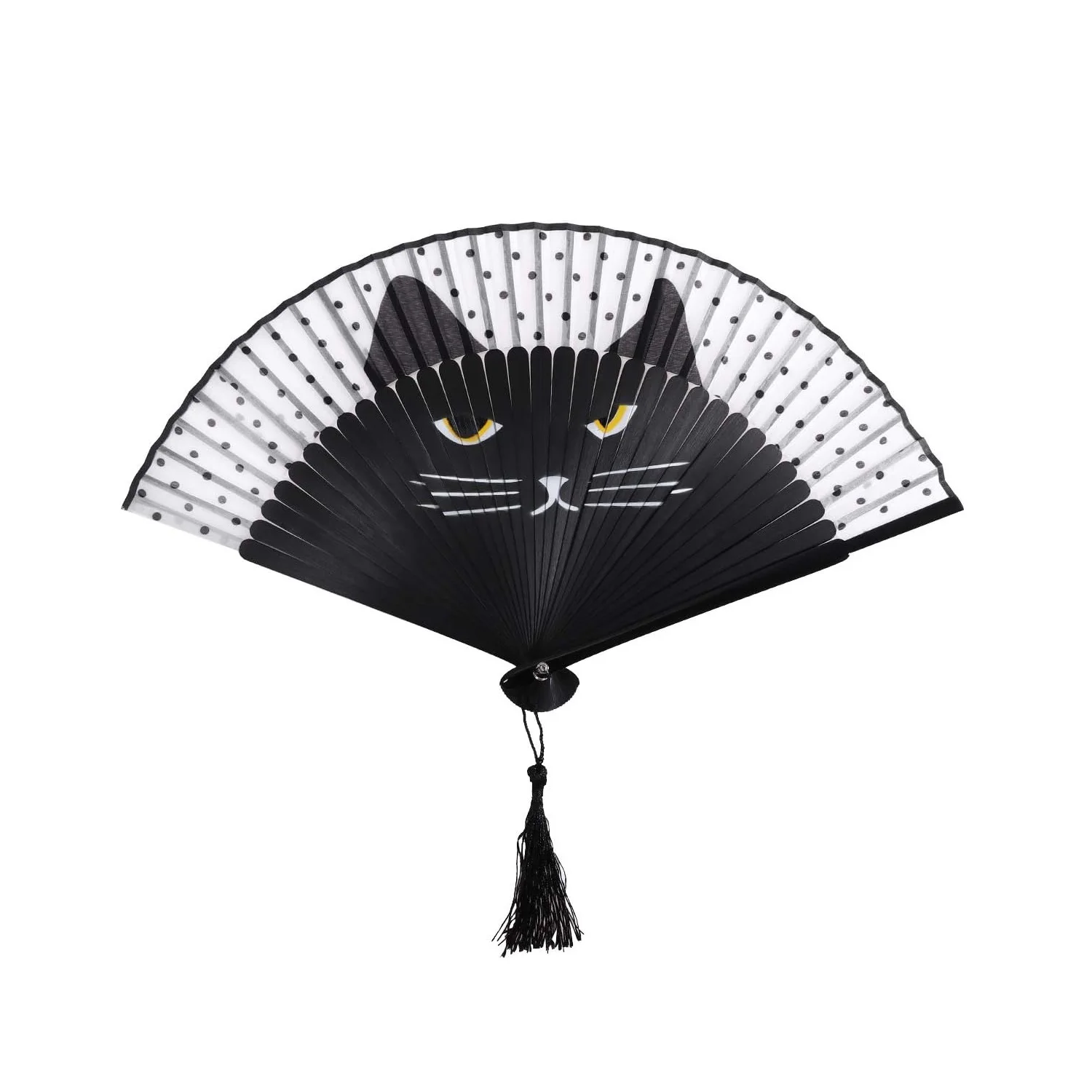 50Pcs Black Cat Folding Hand Fan Vintage Bamboo Silk Fans for Dance Performance Decoration  Wedding Party Gift