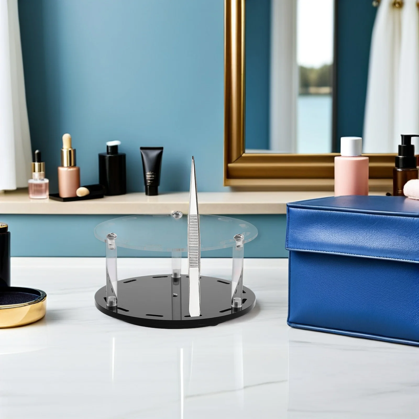 12-Hole Detachable Rotating Lash Tweezer Holder Stand Black Eyelash Extension Tool Organizer Storage Rack for Salon and Home Use