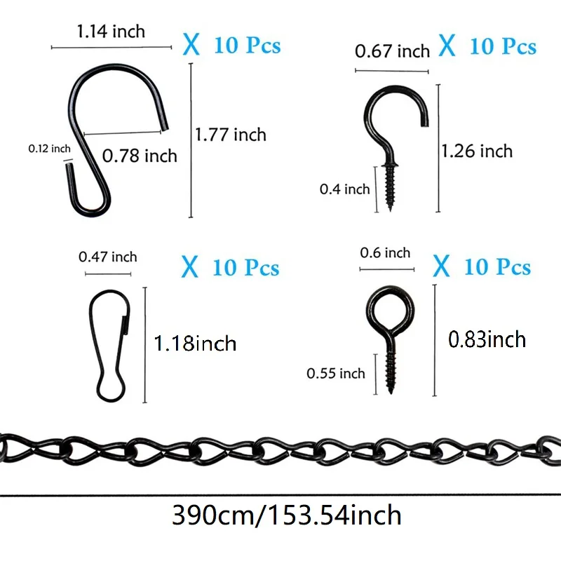 156 Inch Flower Pot Chain Hanging Basket Black Chain Imitation Rattan Hanging Flower Pot Chain With Hooks Home Garden Decoration