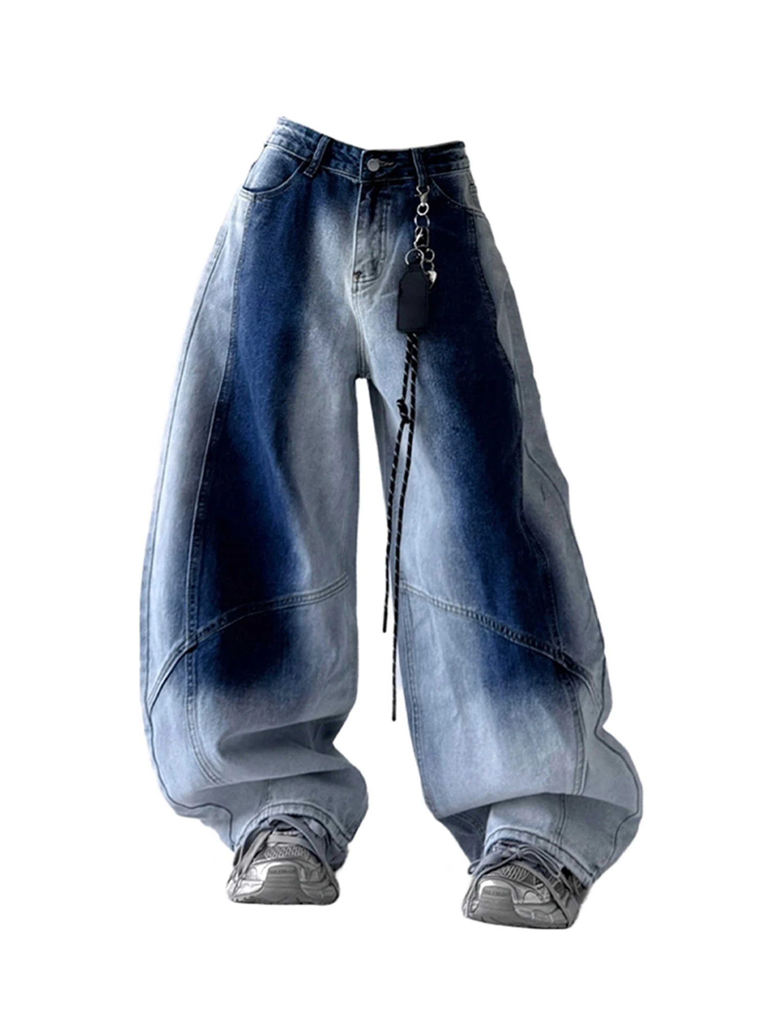 

Women Blue Y2k Baggy Gradient Jeans Japanese 2000s Style Jean Pants Vintage Harajuku Oversize Bent Knife Denim Trousers Clothes
