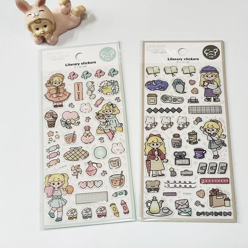 Pegatinas decorativas de cristal Kawaii Girl, calcomanías para manualidades, álbum de recortes, diario, etiqueta adhesiva, Cuenta de mano, papelería