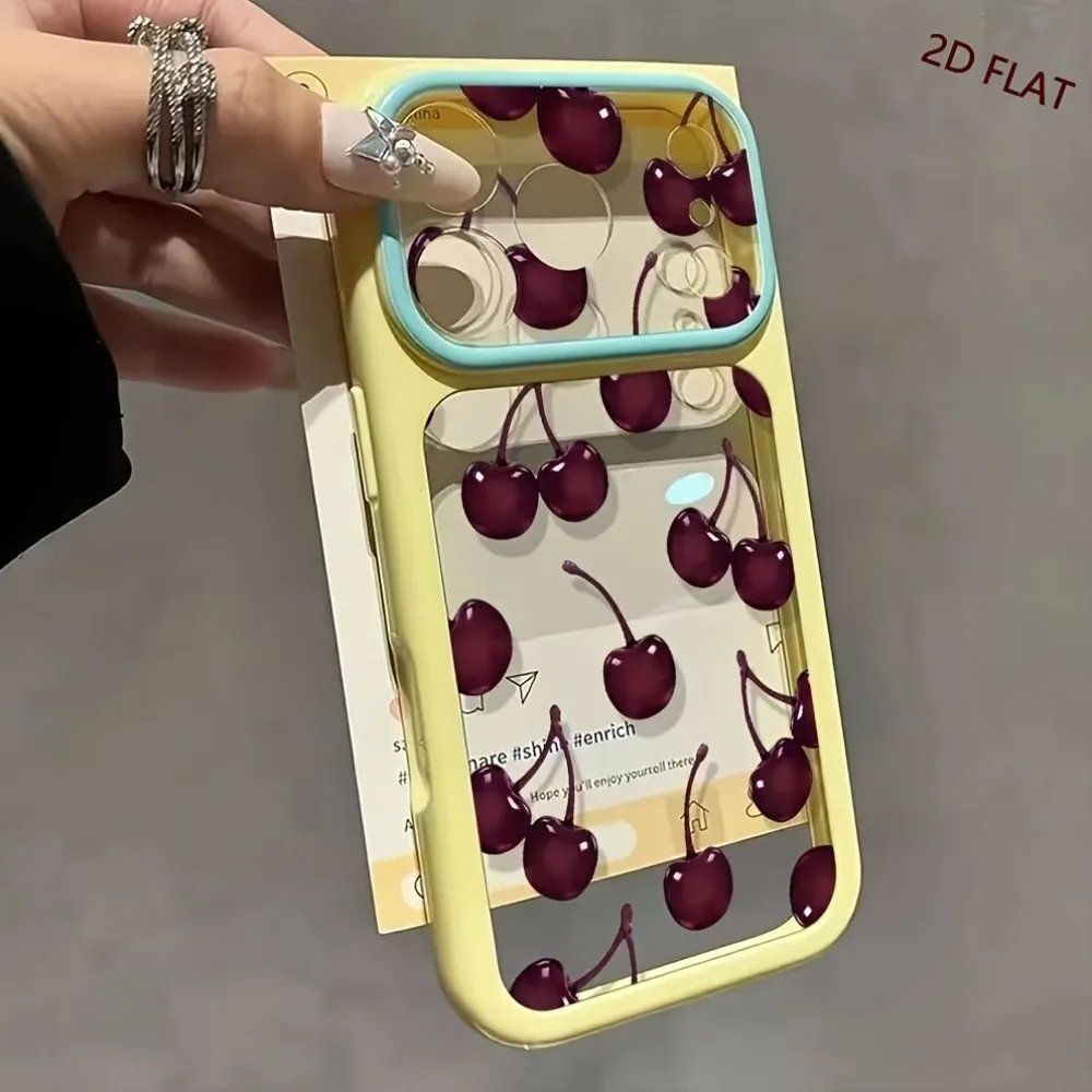 2D FLAT Handyhülle mit Burgunder-Kirschmuster für iPhone 18 17 16 15 14 13 12 11 Pro Max 16Plus, transparente, stoßfeste Schutzhülle – Detail 5