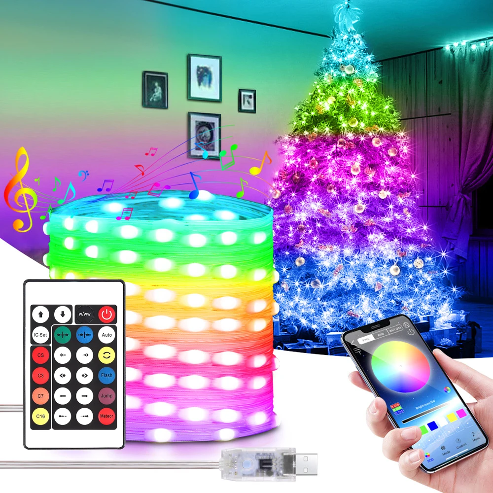 LED String Light Smart Bluetooth App Control Garland Waterproof Outdoor Fairy Lights For Christmas Holiday Party Birthday Decor