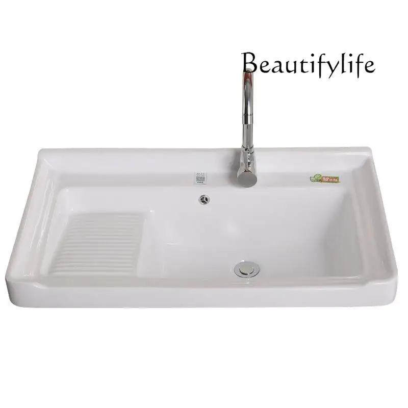 Integrated laundry basin Balcony Taichung basin Handwashing sink with rubbing board Ceramic deep slot Multi-size