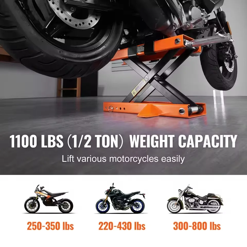 Motorcycle Lift 1100 LBS Motorcycle Scissor Lift Jack with Safety Pin Steel Motorcycle Jack Hoist Stand for Motorbike