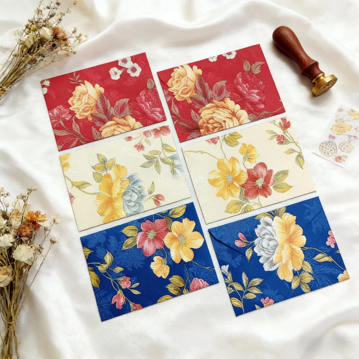 

20PCS Retro Floral Peony Envelopes - Multi-Color Vintage Paper Envelopes for Wedding Invitations, Greeting Cards Gift Packaging