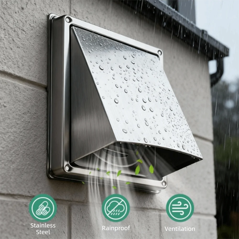 Stainless Steel Dryer Vent Cover Non-Return Flap Durable Extractor Wall Vent Square Black/Silver Ventilation Outlet
