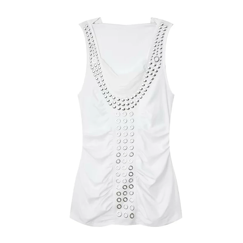 Punk Style Studded Eyeliner Decoration Slim Fit Versatile Top European and American Retro Street Style Studded Sleeveless Vest