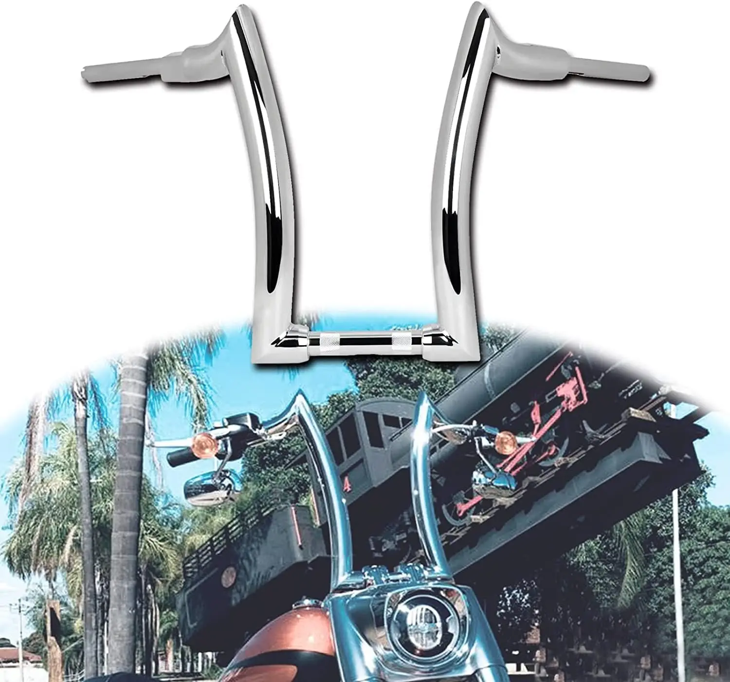 

14" Rise 2" Fat Motorcycle Handlebars Ape Hanger Handlebar Chrome Hand Bars Fit For Harley Softail Touring Dyna 2000-2021
