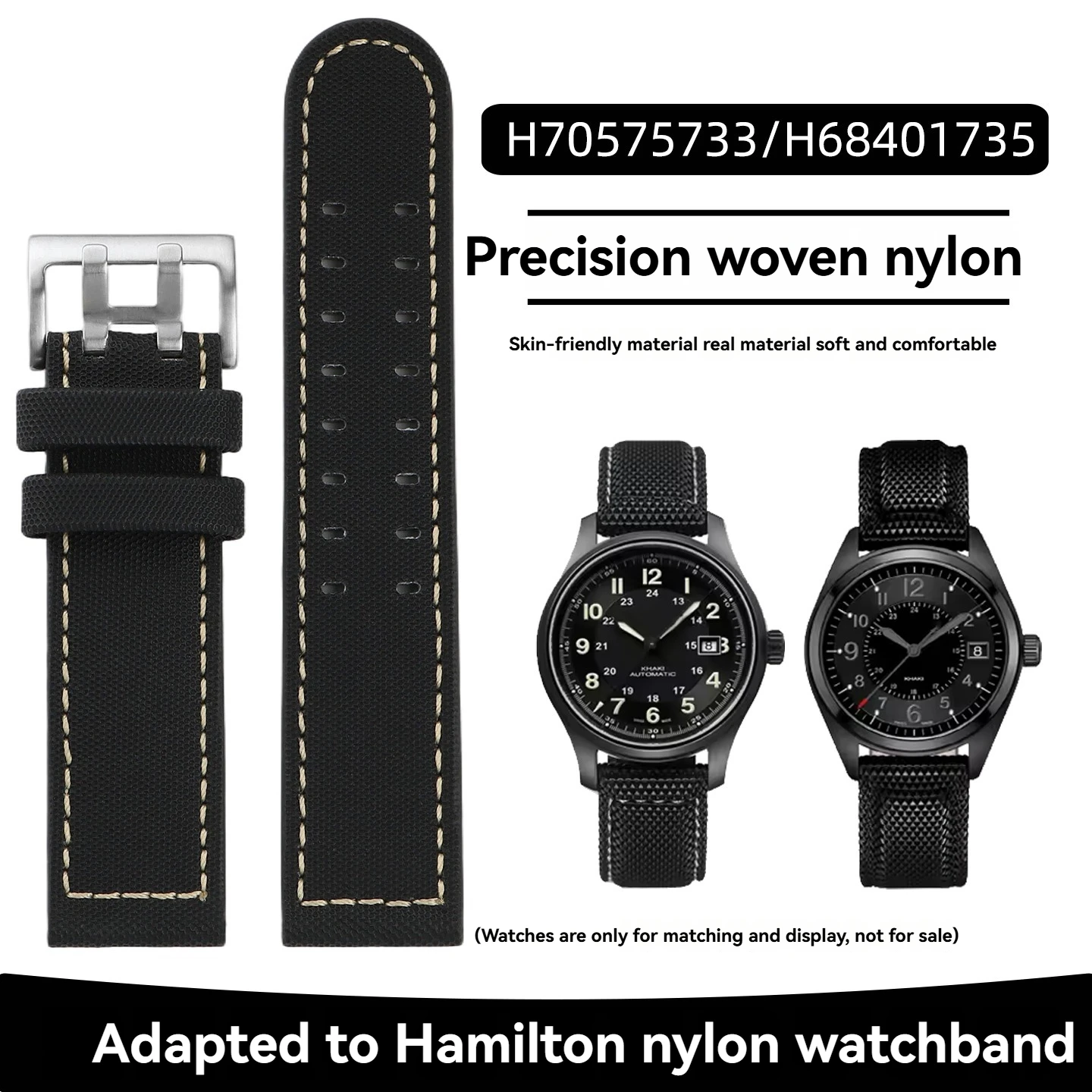 For Hamilton Khaki Field Aviation H70575733/H68401735 Series Waterproof Nylon Face Genuine Leather Base Watch Strap 20mm 22mm