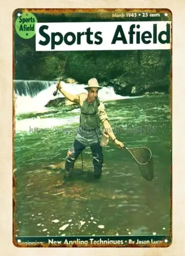 inexpensive home decor  1945 Sports Afield Fishing Cover metal tin sign sign