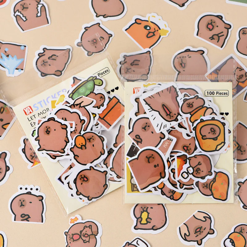 100pcs Cartoon Capybara Stickers Decoration DIY Phone Notebook Suitcase Laptop Fridge Decals Kids Gift Toys