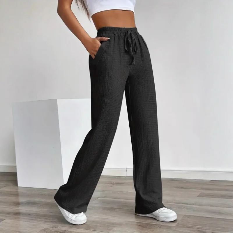 

Women Casual Elastic Waist Solid Color Loose Fit Trousers