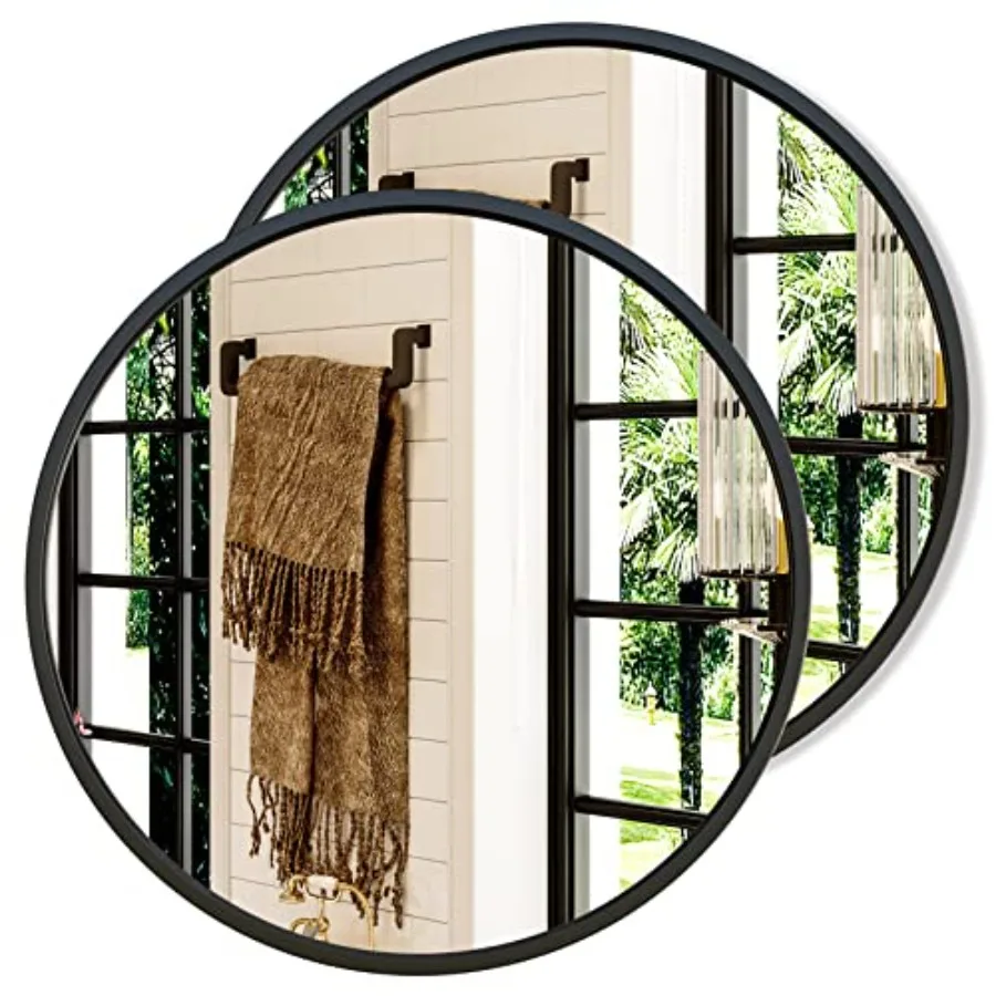 

24'' Round Mirror, Circle Wall Mirror for Bathroom Vanity, Entryway Living Room with Metal Frame for Home Decor, 2 Pack