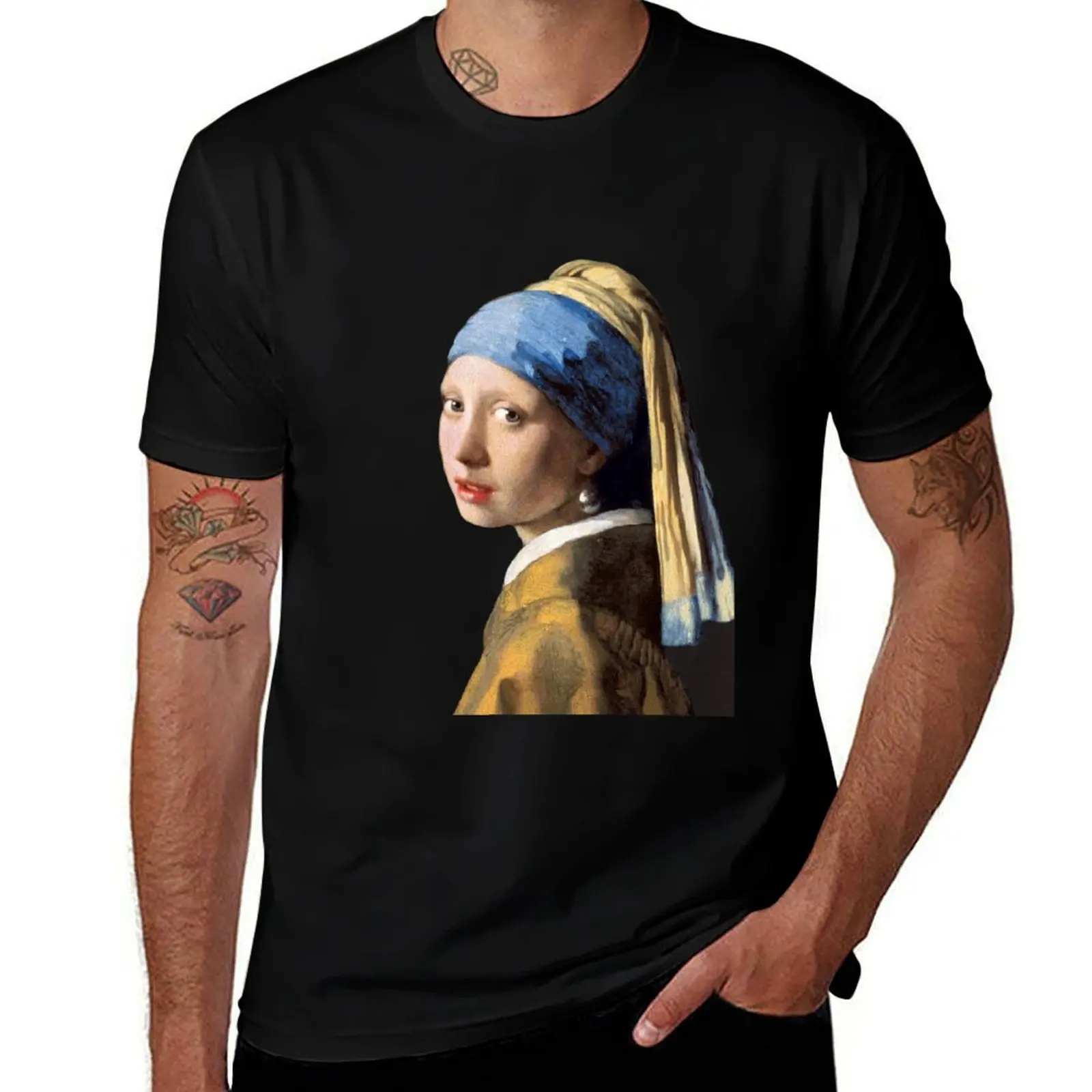 Vermeer's Girl with a Pearl Earring T-Shirt t shirt man plain T-Shirt