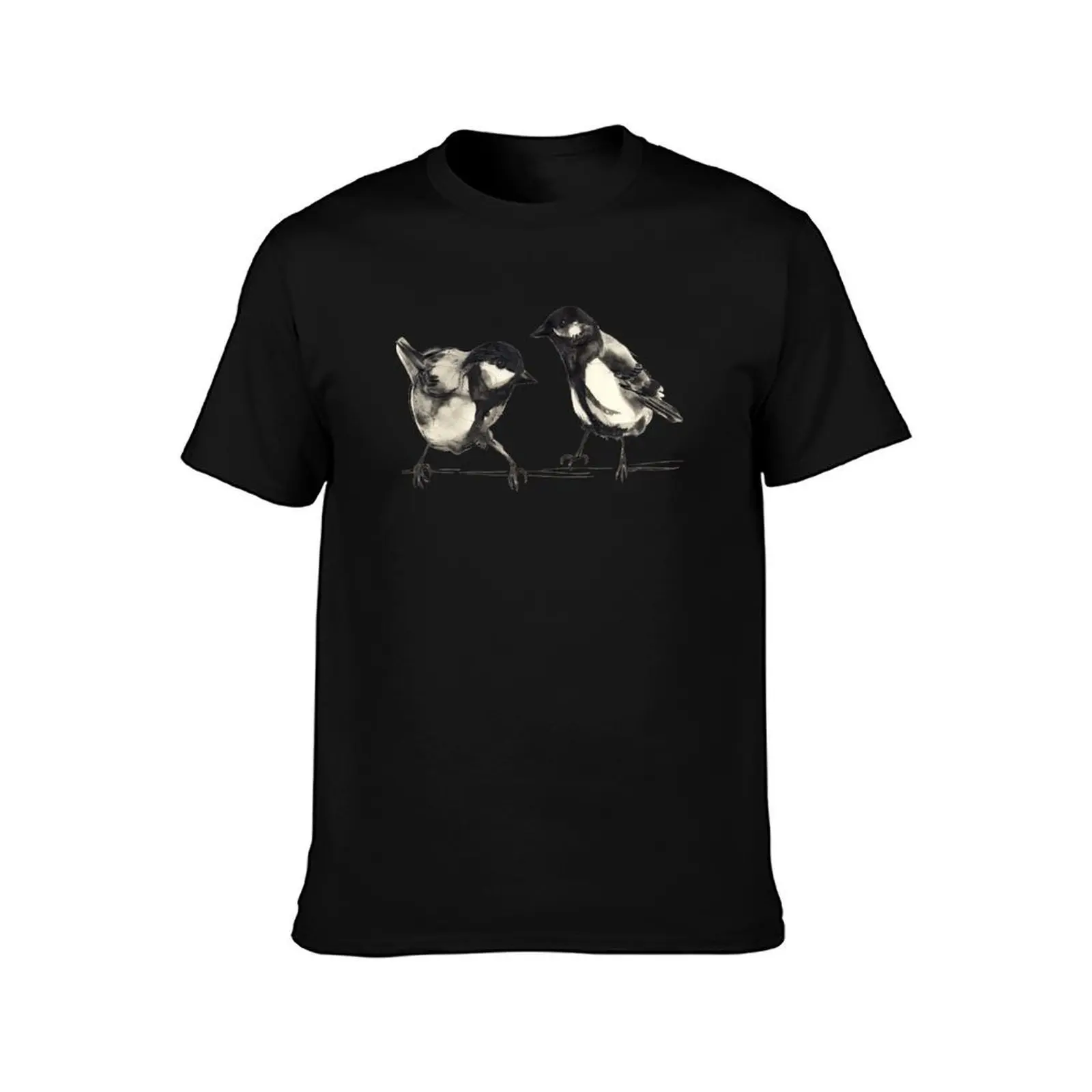 Birds perched on branch. Parus major. Chickadee T-Shirt, Summer Casual Cotton Tee, Oversized Streetwear Tops, Unisex Men Women