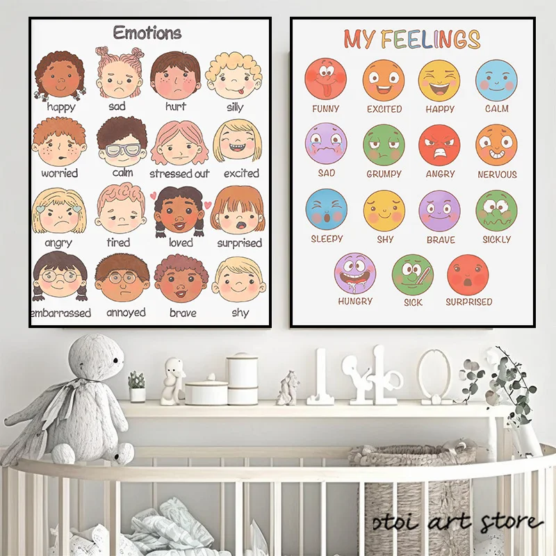 Toddlers Feelings Chart Educational Emotions Classroom Art Poster Canvas Painting Wall Prints Picture for Living Room Home Decor