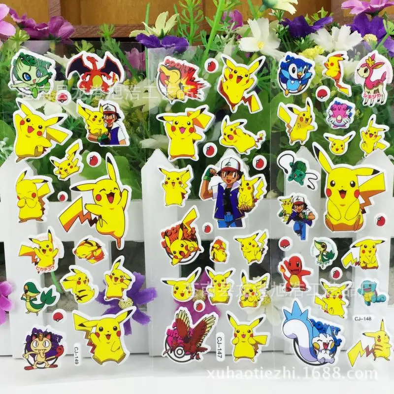 12Pcs/set Pokemon Pikachu Children\'s Cartoon Sticker 3D Puffy Bubble Stickers Kawaii Kids Toys Vinyl Anime Decoration Gifts