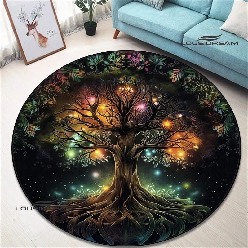 Tree of Life retro printed round carpet living room bedroom beautiful carpet non -slip door pad floor mats birthday gift