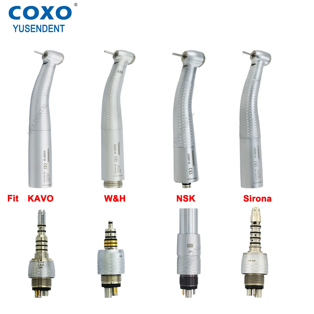 

COXO Dental High Speed Handpiece Fiber Optic LED Light Dental Turbine Quick Coupler 6 holes Fit KAVO NSK Sirona WH CX207-G