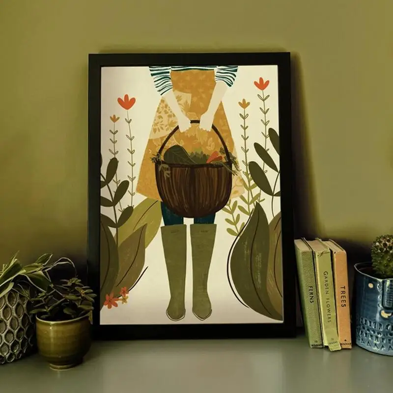 Rustic Gardener Woman Illustration Poster No Drilling Unique Wall Decor No Fading Canvas Wall Posters For Family Friends