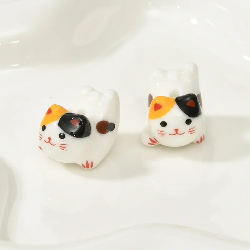 4pcs 15x20mm Cute Cat Ceramic Beads For Jewelry Making Loose Spacer Handmade Porcelain Bead DIY Bracelet Earring Accessories