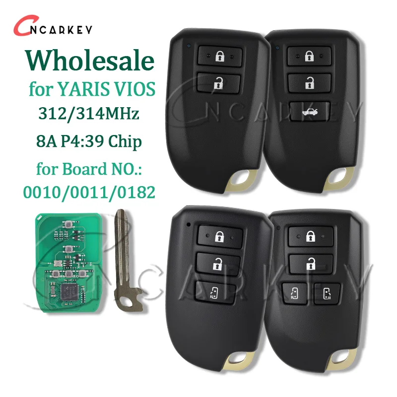 Wholesale 5pcs Smart Remote Key 312/314mhz 8A P4:39 For Toyota YARIS L VIOS Hiace Regiusage 0010 0011 0182 2/3/4 Buttons BS2ET