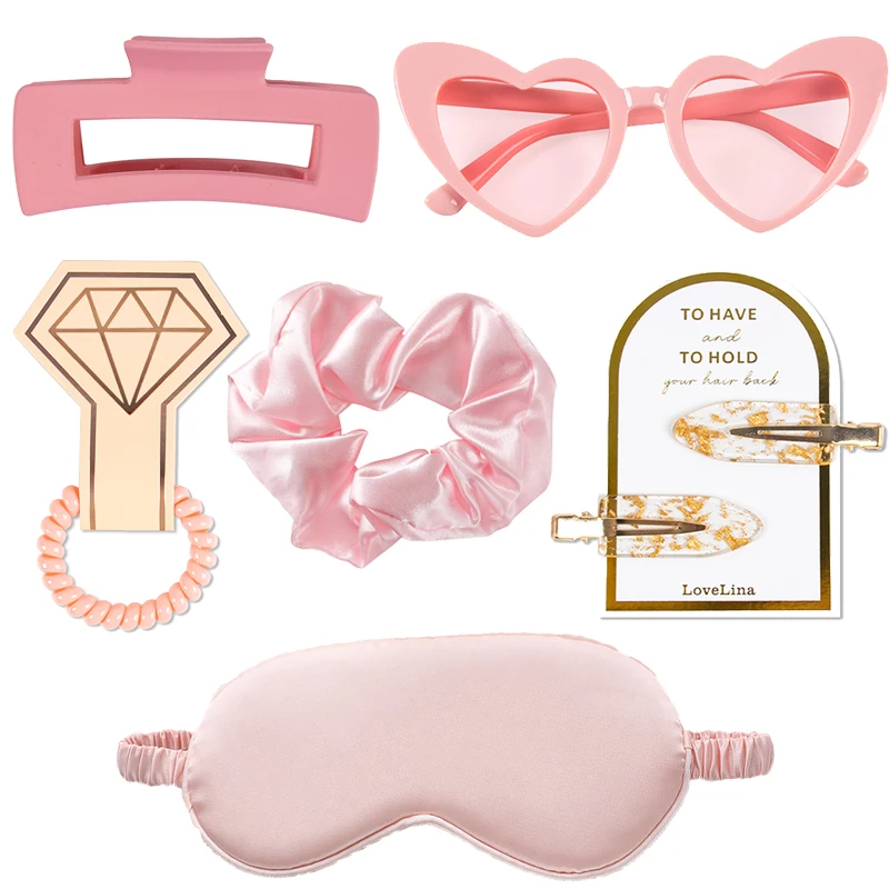 6pcs Bridesmaid Proposal Gifts Heart Sunglasses Hair Ties Scrunchies Hair Clip Satin Eyemask Set Wedding Bridal Shower Favors