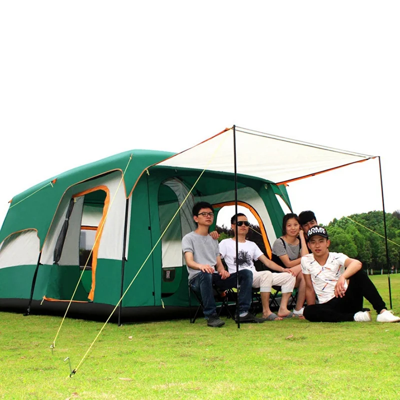 Tenda besar 4 orang, tenda berkemah piknik keluarga portabel tahan angin empat musim luar ruangan