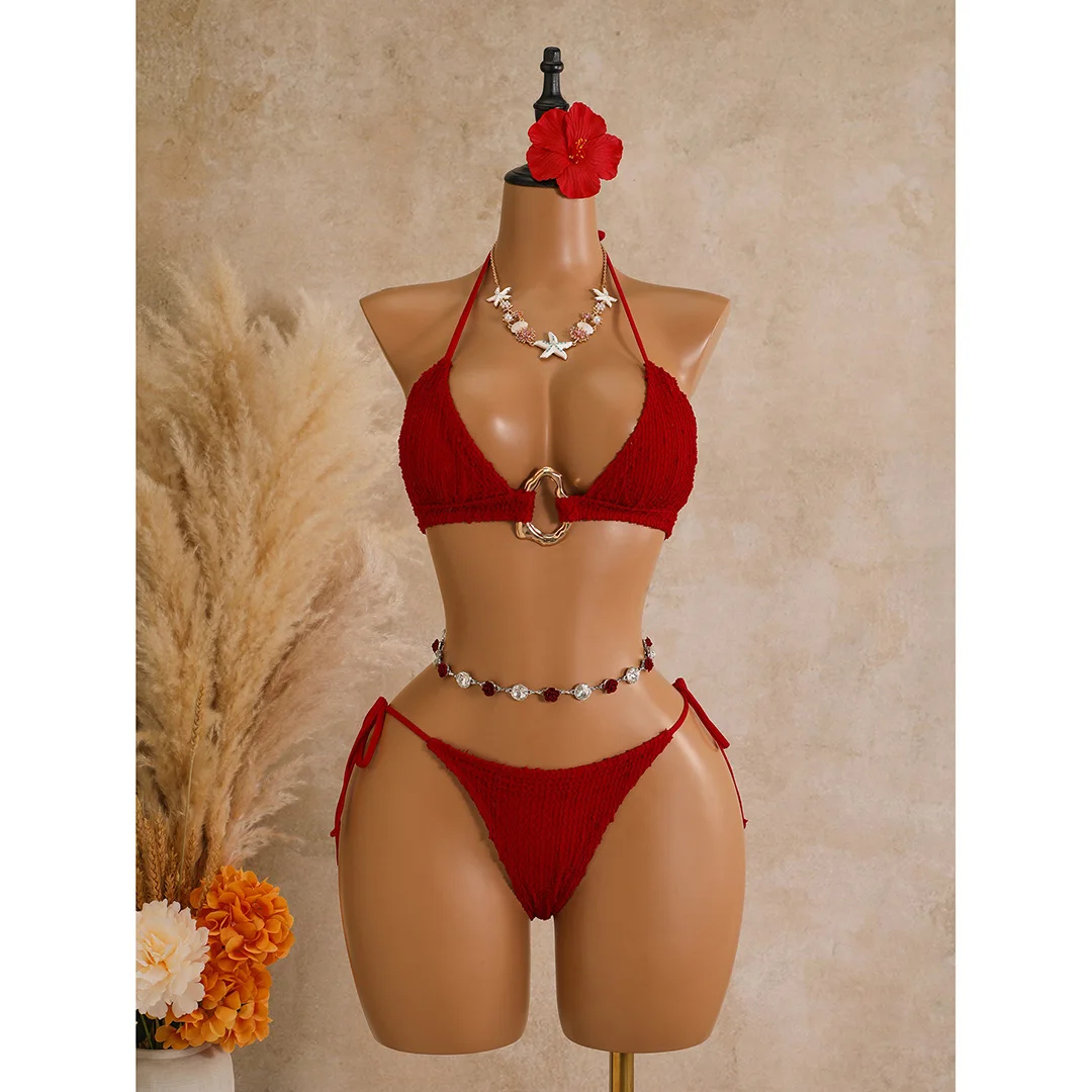 Sexy Neckholder-Bikini, Damen-Badeanzug, dreiteiliges Bikini-Set mit langärmeligem Kleid, Badeanzug, Badebekleidung, Schwimmanzug V7925C – Detail 13
