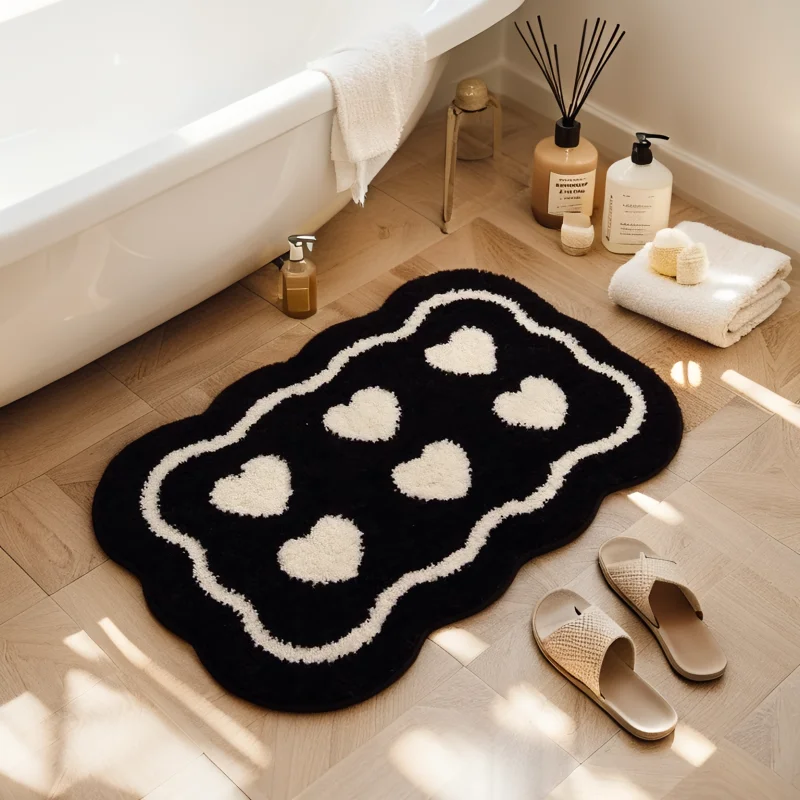 

Water Absorbent Non-Slip Batoom Mat Soft Heart aped Carpet for Bedroom And Batoom Home Use Anti-Slip Floor Rug