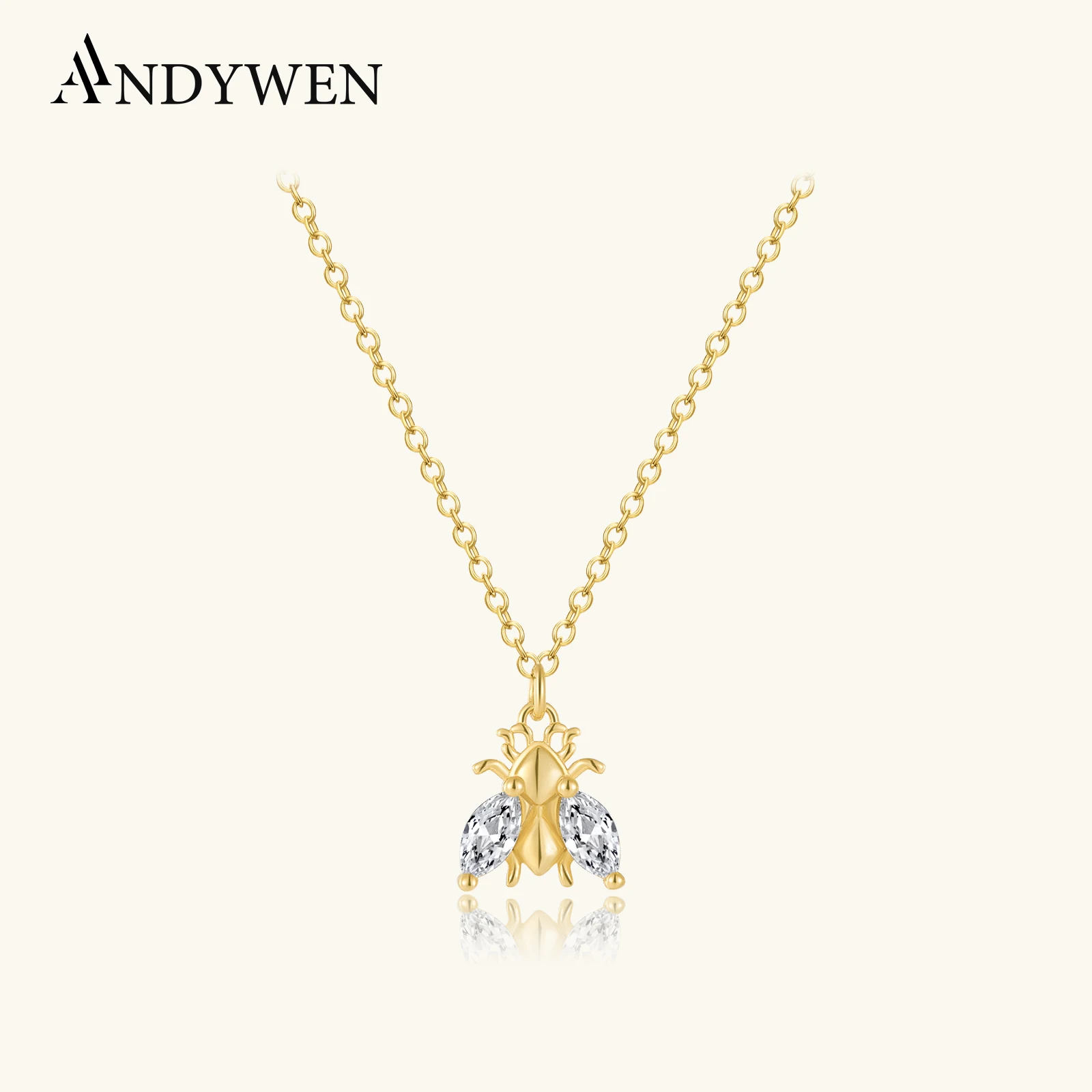 

ANDYWEN 925 Sterling Silver Long Chain Bee Clear ZIrcon Simple Luxury Women Fashion Jewelry 2023 Crystal Wedding Simple Jewelry