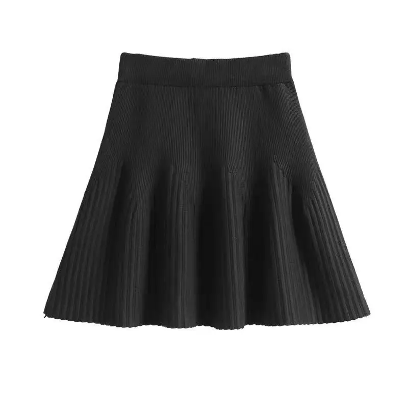 Skirt female 2023 autumn and winter fashion jacquard knitted skirt wool all-match solid skirt bottoming short umbrella skirt