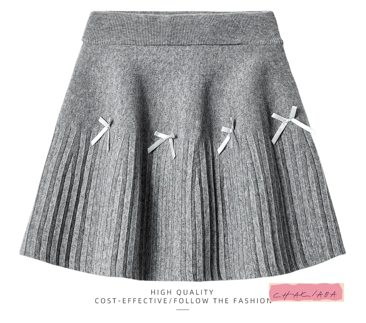 日本のカレッジスタイルのボウニットプリーツグレースカートレディース秋冬新作ハイウエスト薄手Aラインショートスカート女性