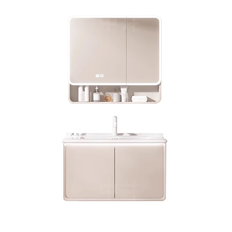 

Шкаф для ванной комнаты в скандинавском кремовом стиле, современный роскошный умный модный зеркальный шкаф, полки для хранения мебели Мебель Для Ванной