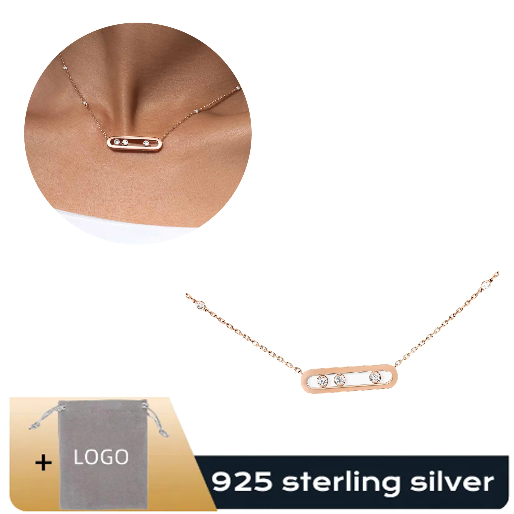 

Fashion Messik - Style Pure Silver s925 Elegant BABY MOVE Series Smooth Diamond Set Rectangular Necklace