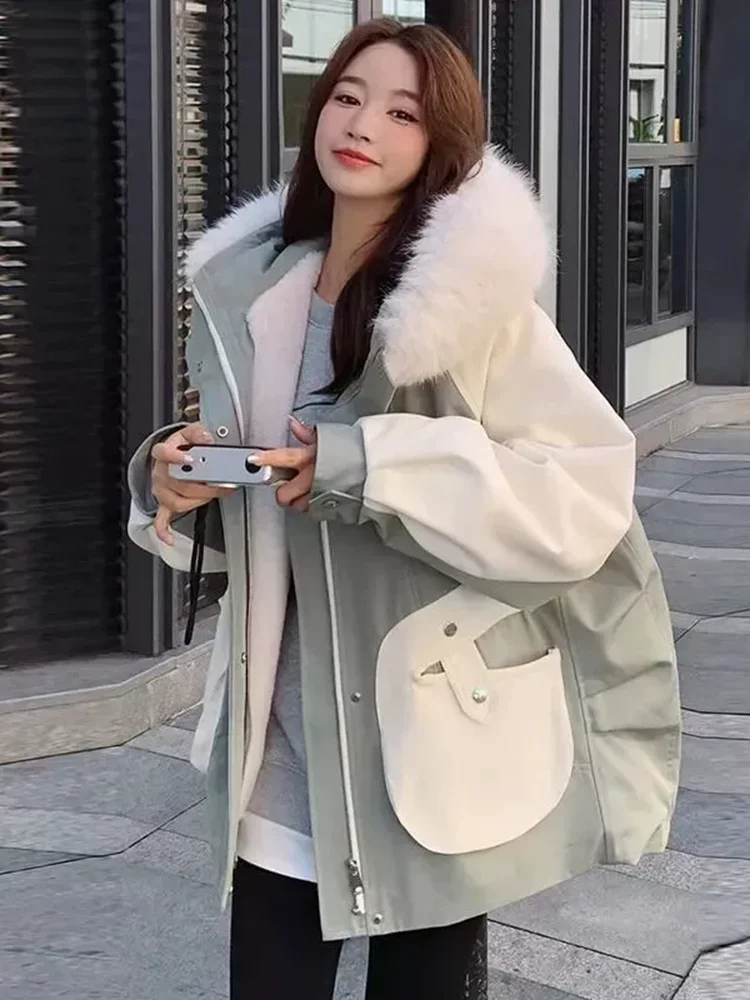 파카 벨벳 두꺼운 재킷 코트 여성 캐주얼 패치워크 재킷 루즈핏 지퍼 패션 스플라이싱 따뜻한 면 재킷