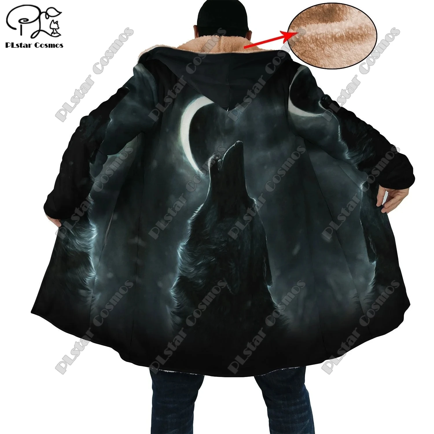 3D printed retro aboriginal tribal feather totem hooded cloak jacket winter plus velvet unisex warm jacket B-5