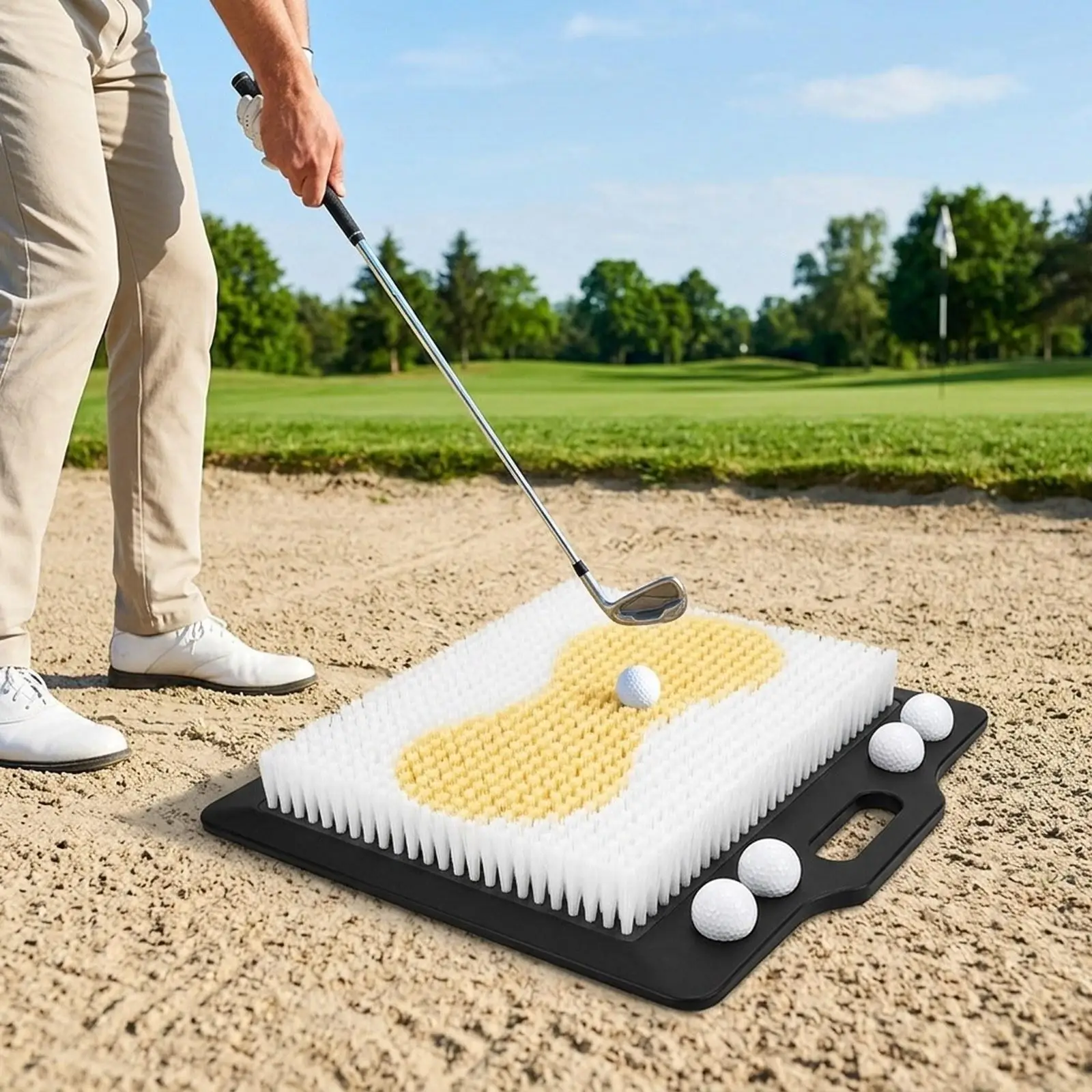 Golf Practice Mat with Handle Lightweight No Assembly Realistic Feedback for Chipping Putting
