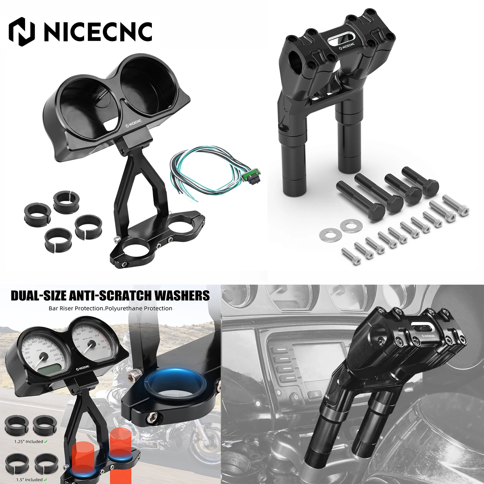 

Modular Kickback Handlebar Riser Gauges Bezel Gauges Relocation Mount Bracket Kit For Harley Road Glide/Special FLTRXS 2015-2023