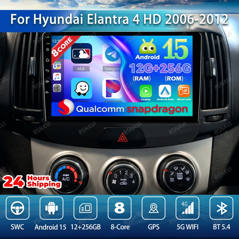 

Автомобильное радио Android 15 для Hyundai Elantra 4 HD 2006-2012 AUTO WIFI + 4G LTE 9/10 дюймов системы BT DSP Carplay головное устройство мультимедиа