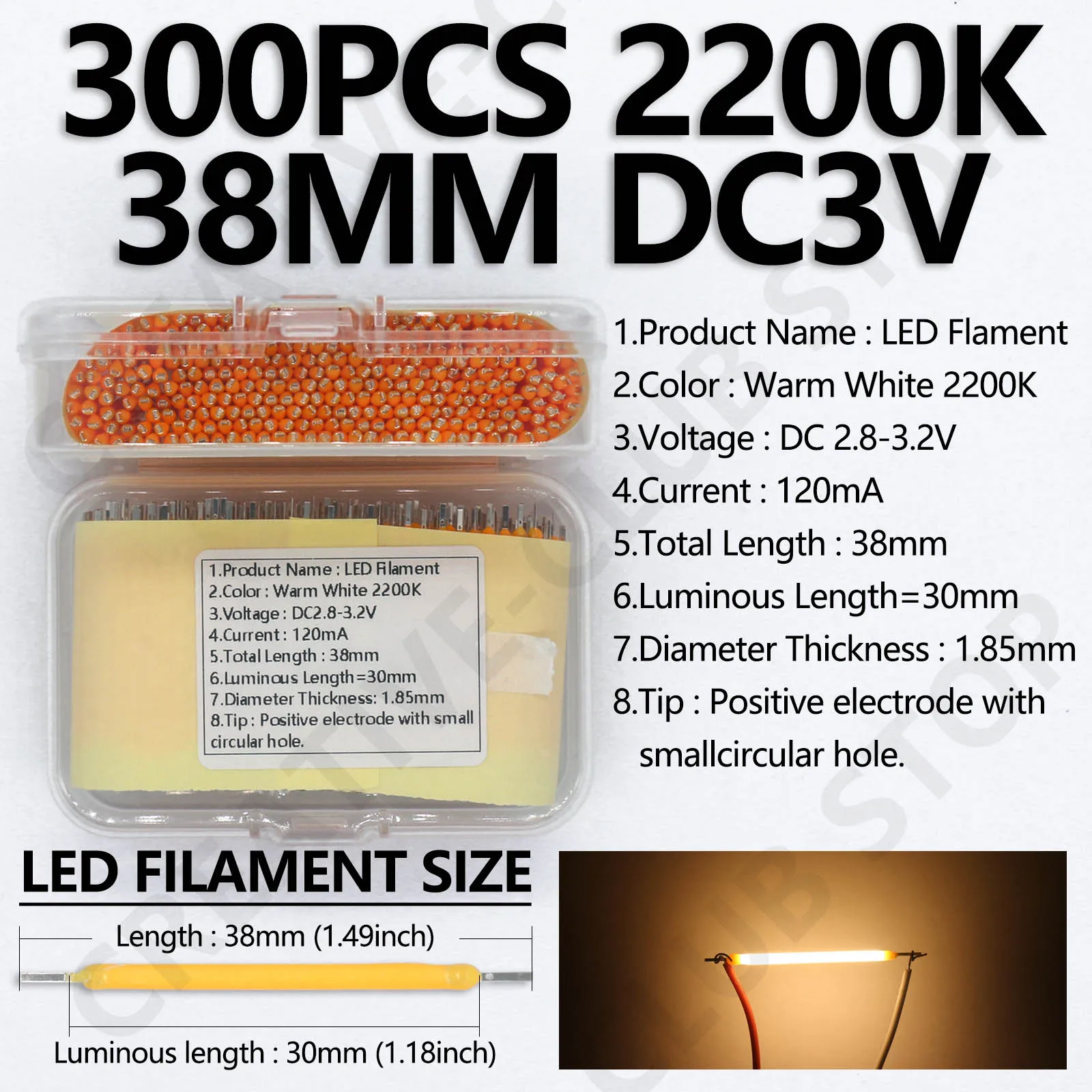 Imagem -05 - Lâmpada Led de Filamento Decoração Incandescente Lâmpada de Iluminação Cob Vermelho Verde Azul dc 3v 6500k 2200k 300 Pcs