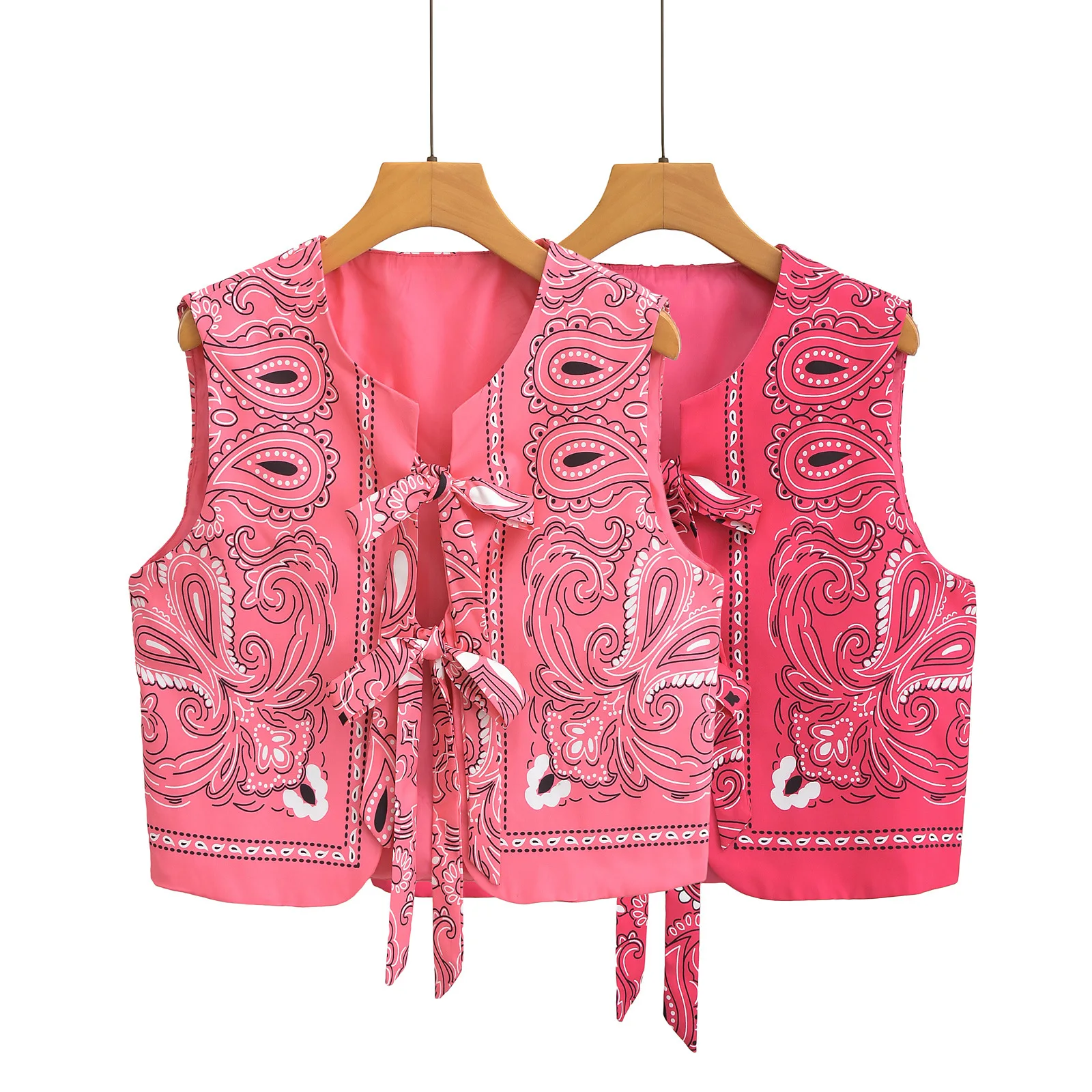Spring and Autumn/summer European and American Strap Decoration Printed Vest Women's Small Sleeveless Coat