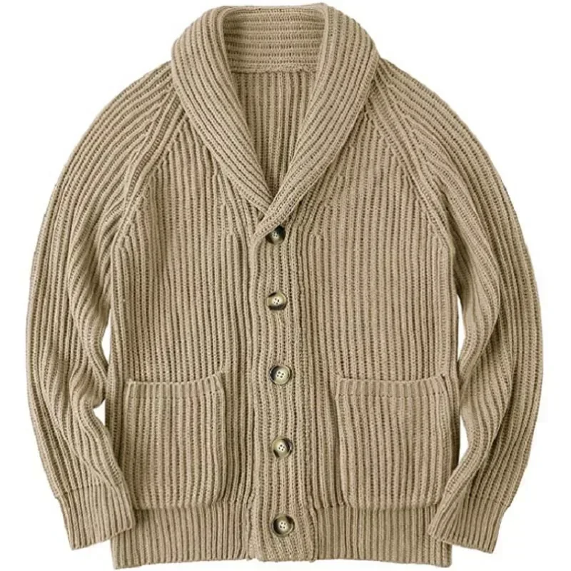 

2025 New Autumn Winter Men's Clothing Solid Casual Slim Sweater Coat Long Sleeve Lapel Knit Cardigan Button-up Cardigan Sweater